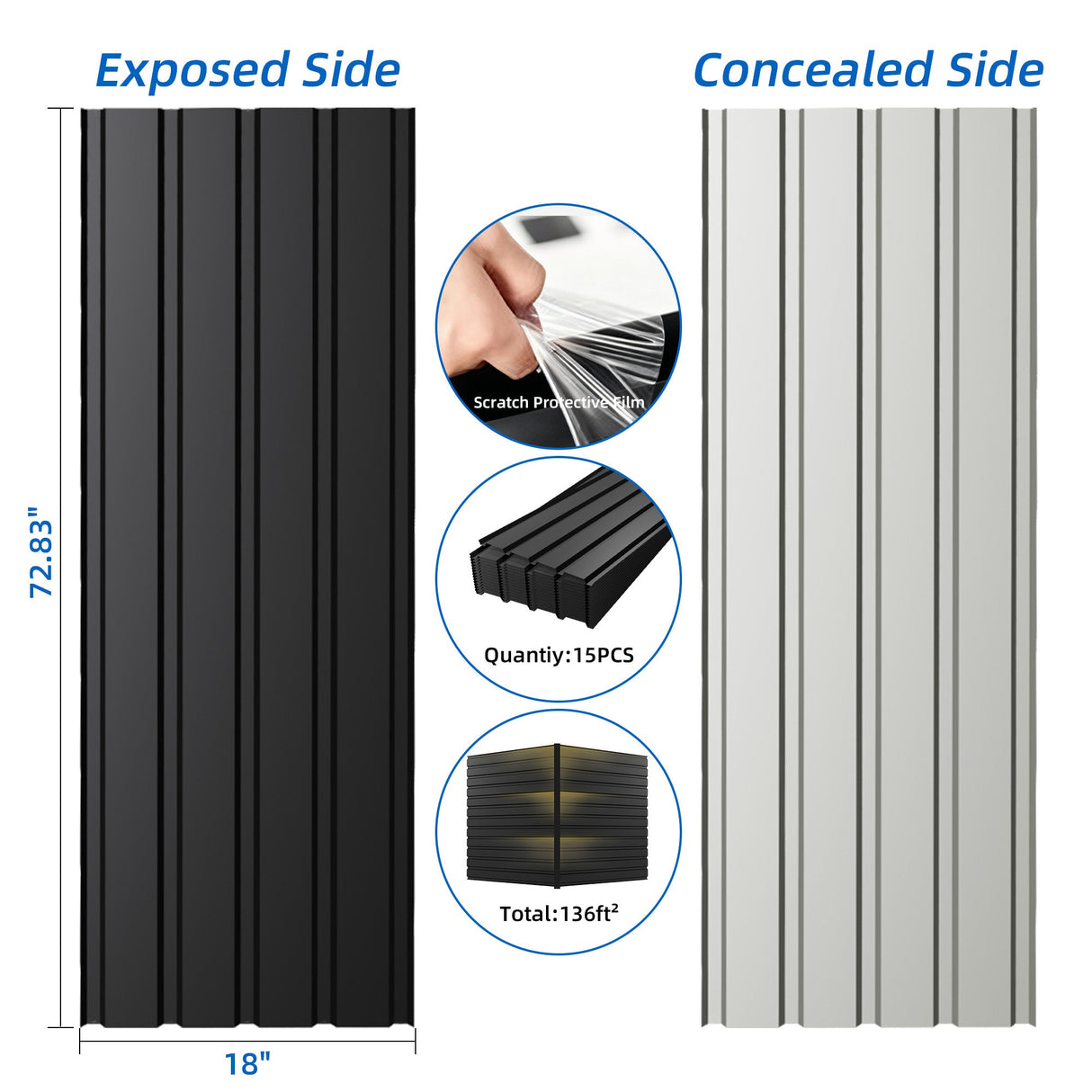 Galvanized Metal Roof Panel Length 72.8 inches - 15 Piece Set