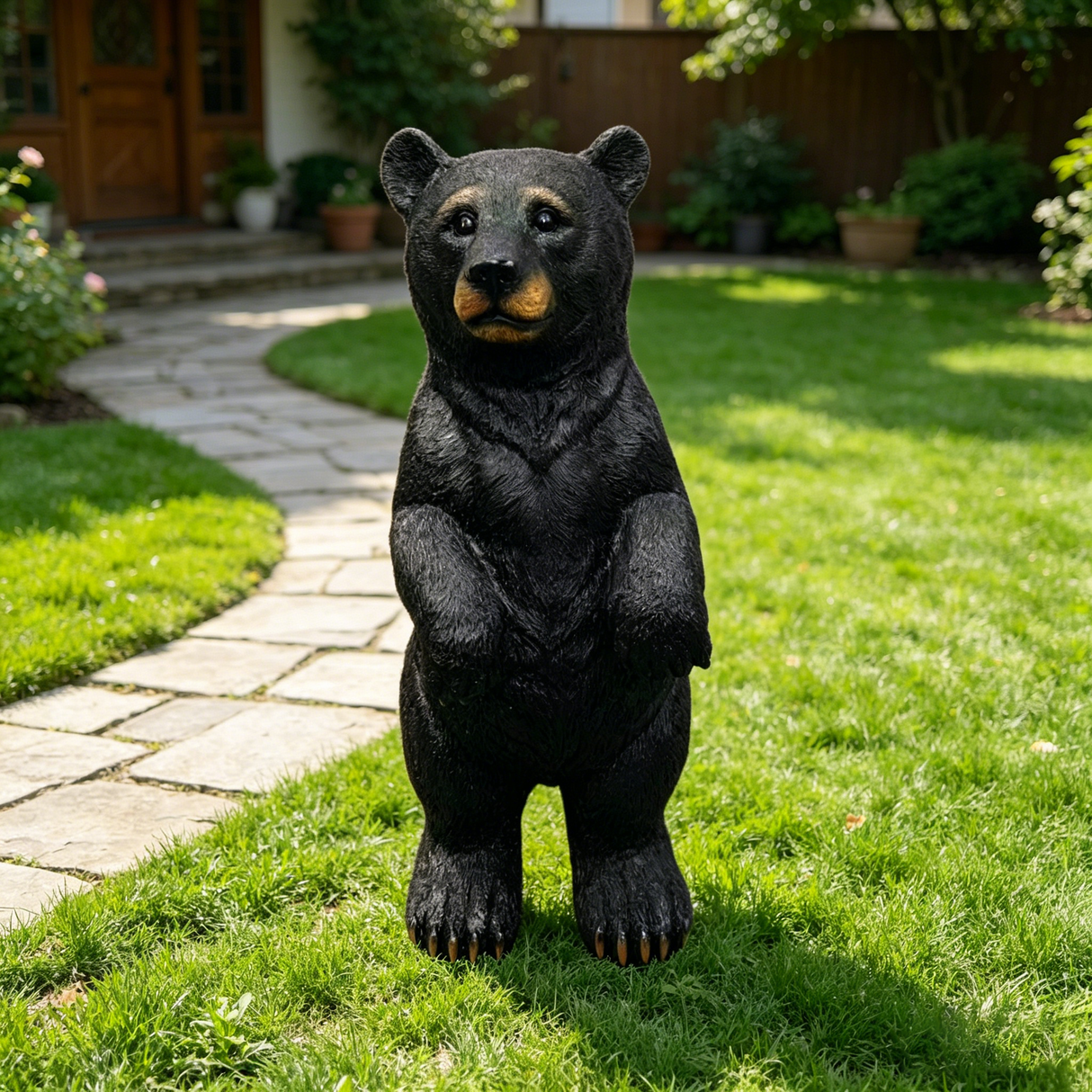 19.69" Weather Resistant Resin Standing Black Bear Sculpture