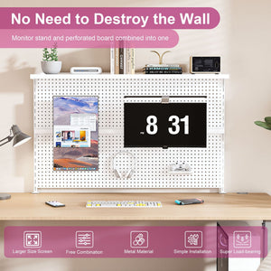 Clamp On Desk Pegboard With Single Monitor Stand