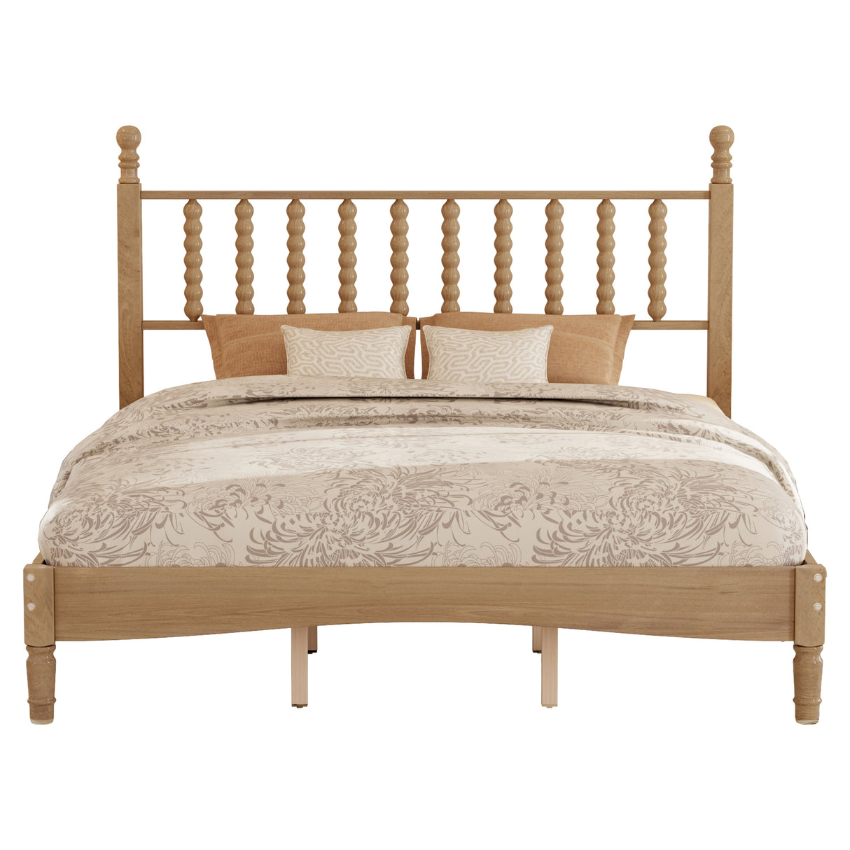 Queen Size Wood Platform Bed with Gourd Shaped Headboard