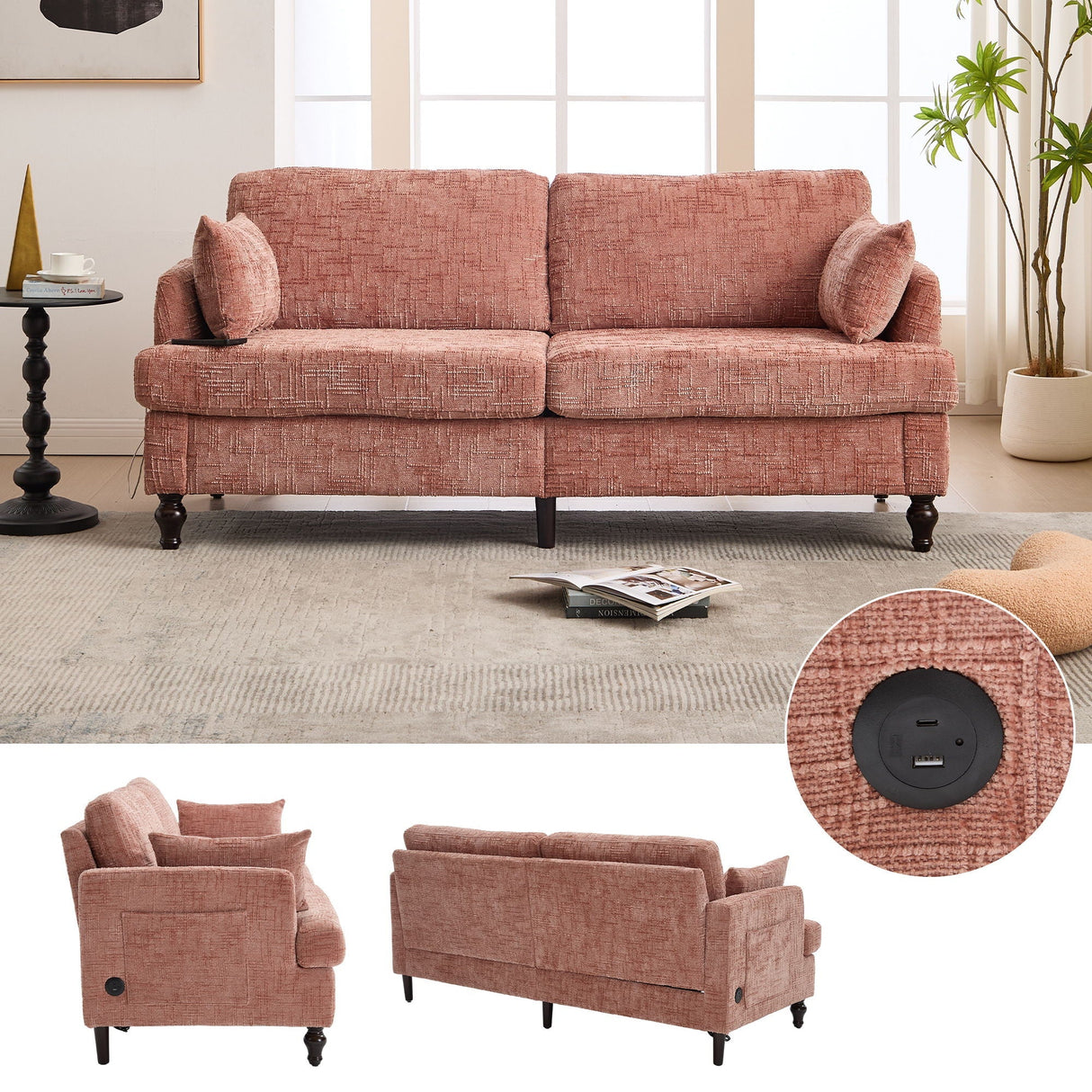 2 Seater Sofa With LED Light, USB Charging Port, And Storage Bag