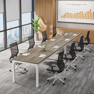 Extra Long 2 Person Computer Desk With, Collaborative Workstation For Home Office - White / Oak