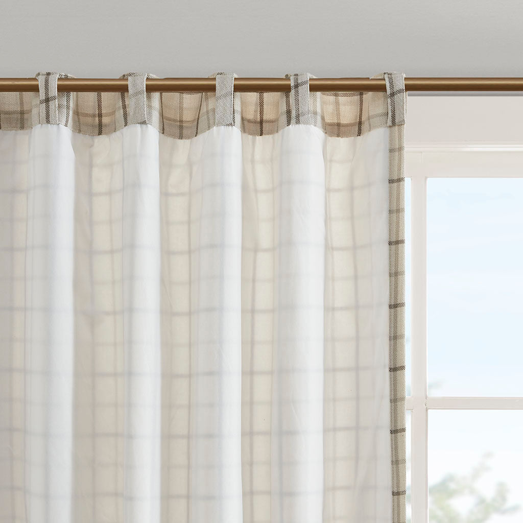 Plaid rod pocket and back tab curtain panel with fleece lining