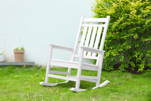 Oversized Rocking Chair with Wood-Texture, Outdoor Rocking Chair for Adults, All Weather Resistant Porch Rocker for Lawn Garden, White