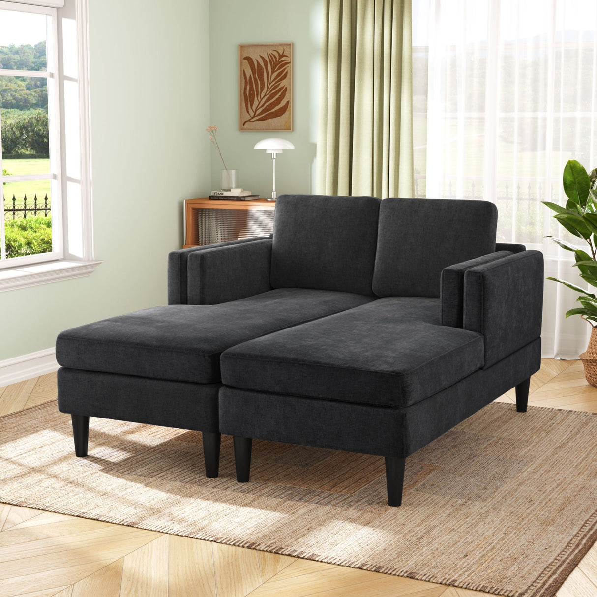 Chaise Lounge Sofa Bed With Dual Layer Armrests for Living Room