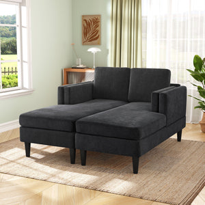 Chaise Lounge Sofa Bed With Dual Layer Armrests for Living Room