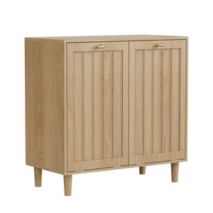 Sloping Laundry Basket With Removable Inner Bin, Concealed Storage Cabinet For Bathroom - Oak