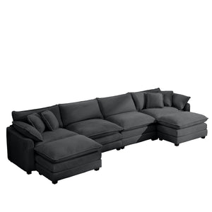 Modern Modular Cushion Sofa Set with Ottoman - Fabric, Multiple Colors