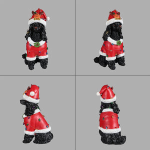 Festive Black Poodle Christmas Statue