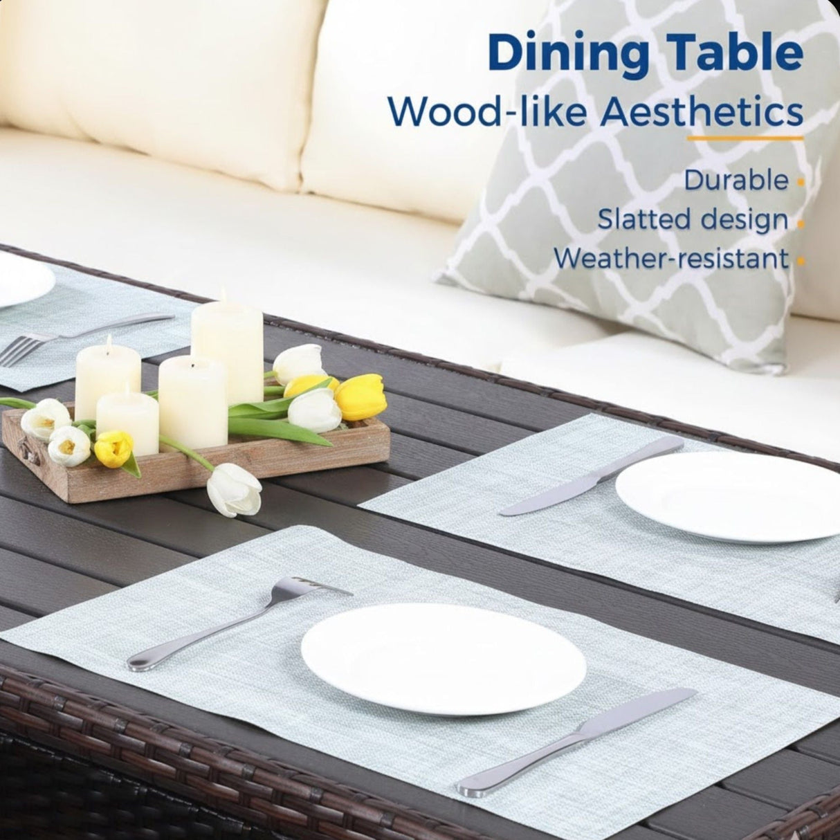 7 Piece Patio Dining Set With Cushions, Modular Sectional Sofa & Storage Table