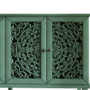 60' Antique Buffet Cabinet with Floral Carvings