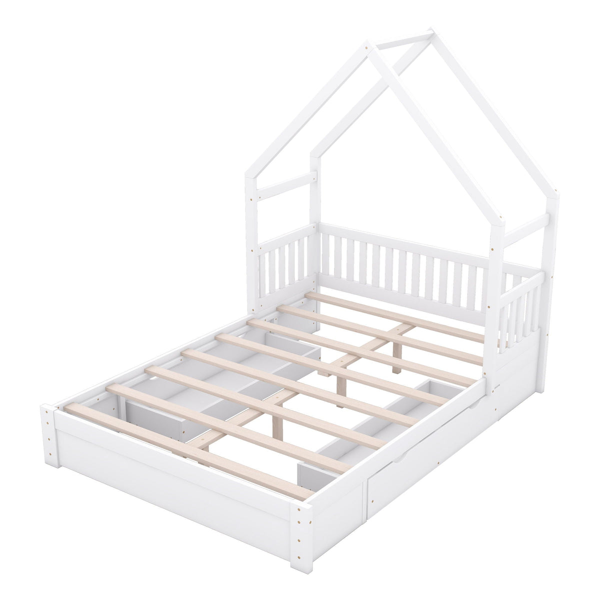 Queen Storage Platform Bed with Guardrail and 2 Drawers - White or Light Brown