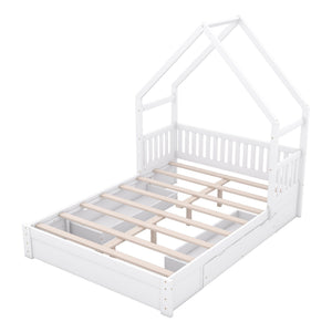 Queen Storage Platform Bed with Guardrail and 2 Drawers - White or Light Brown