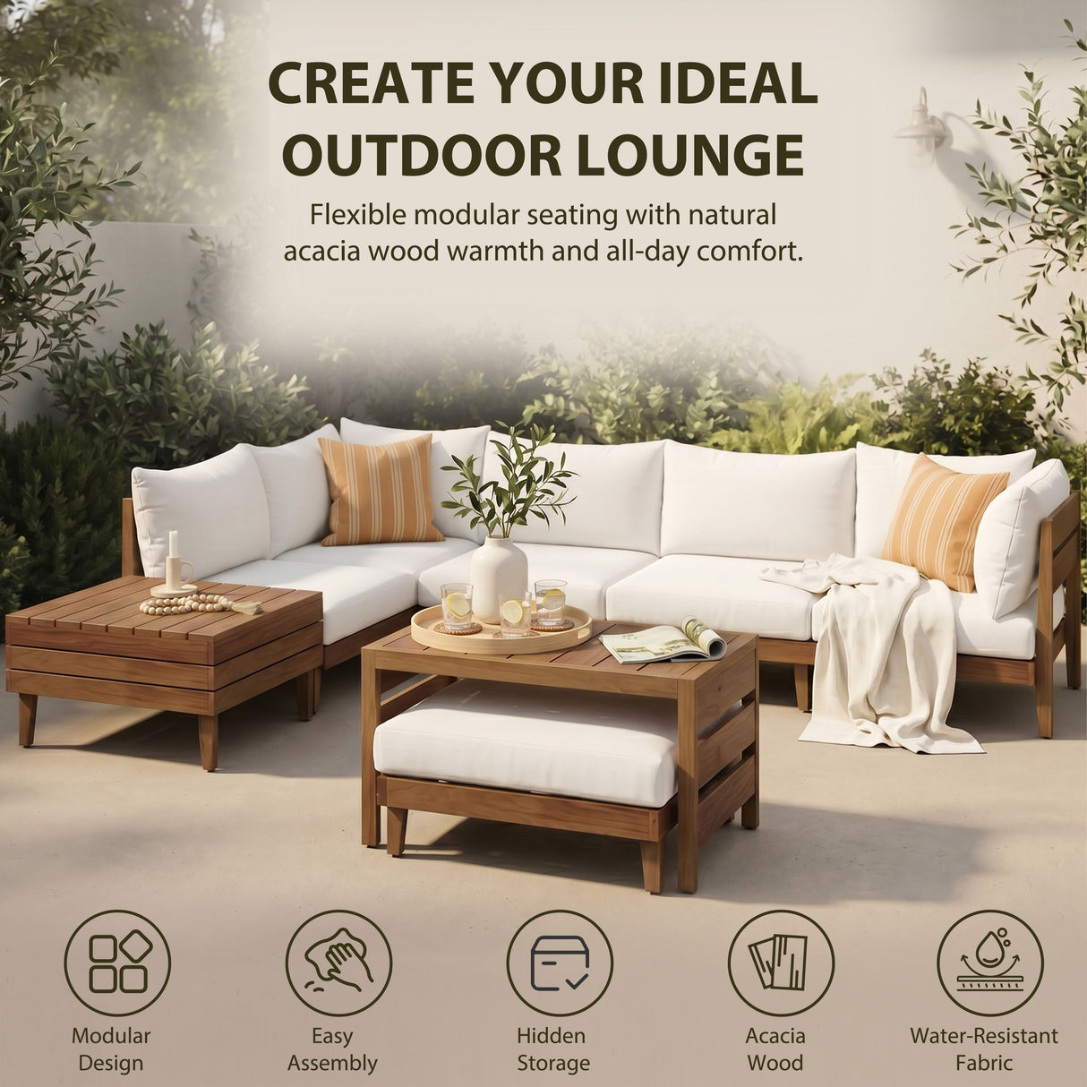 TOPMAX 8-Piece Acacia Wood Outdoor Patio Sofa Set
