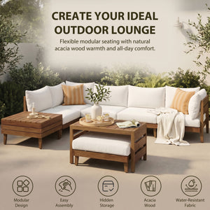 TOPMAX 8-Piece Acacia Wood Outdoor Patio Sofa Set