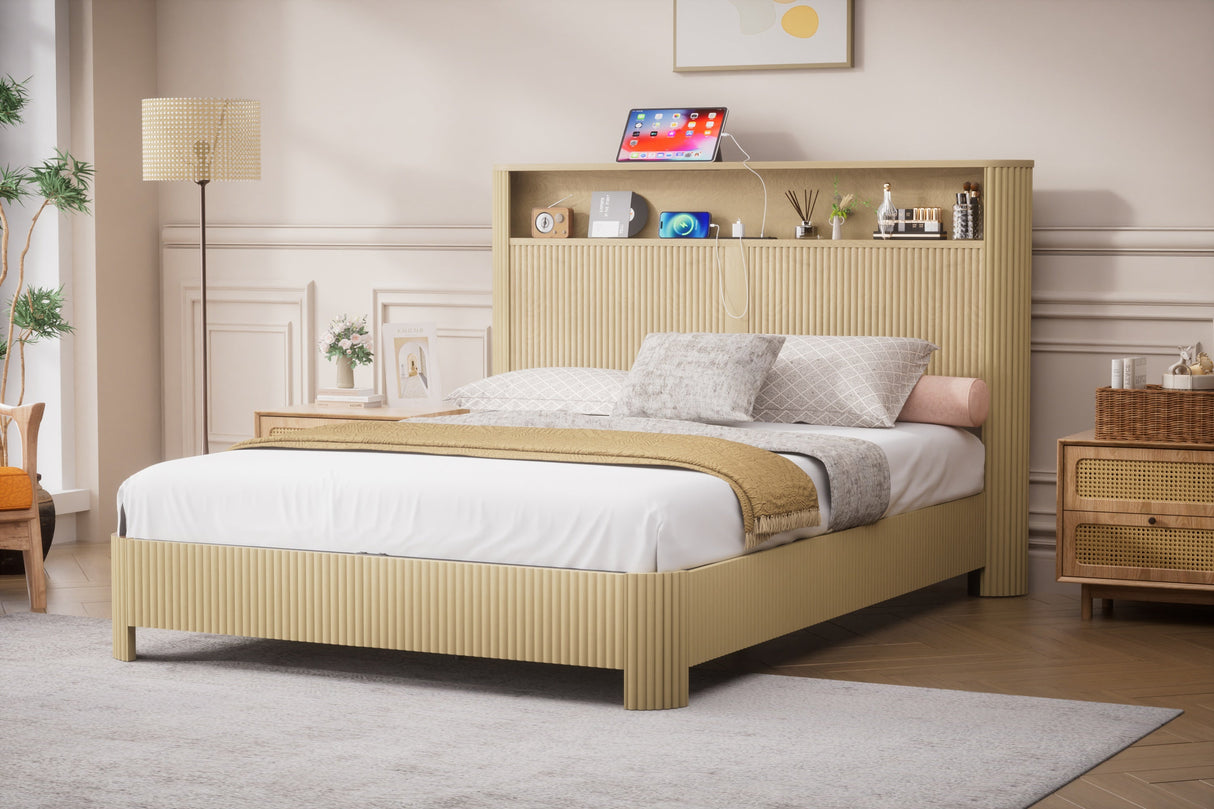 Queen Size Bed Frame With Storage Headboard