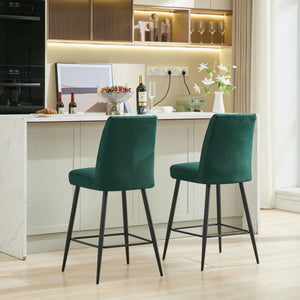 Adjustable Iron Feet Velvet Green Bar Chairs Set of 2