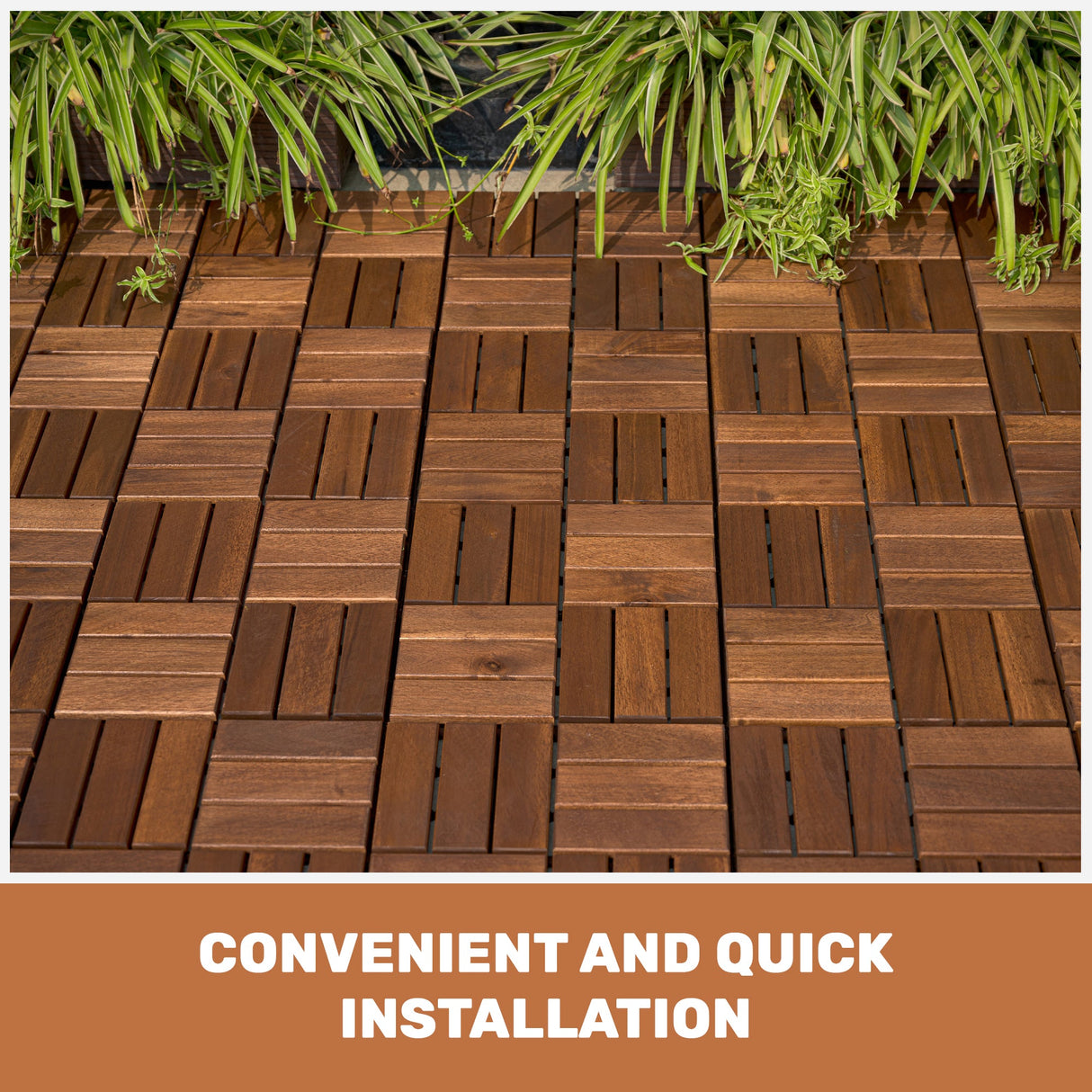 Acacia Wood Interlocking Deck Tiles - Checker Pattern