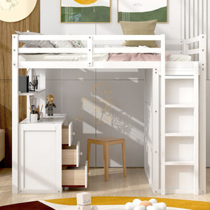 Loft Bed With Drawers, Desk, And Wardrobe
