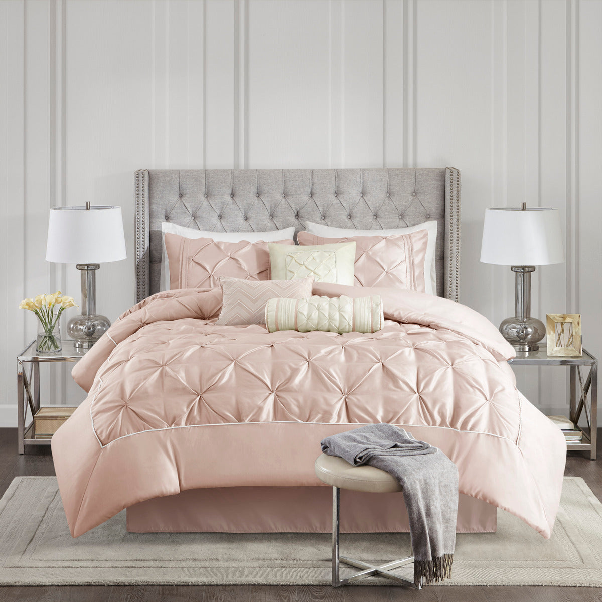7 Piece Tufted Comforter Set Blush Full