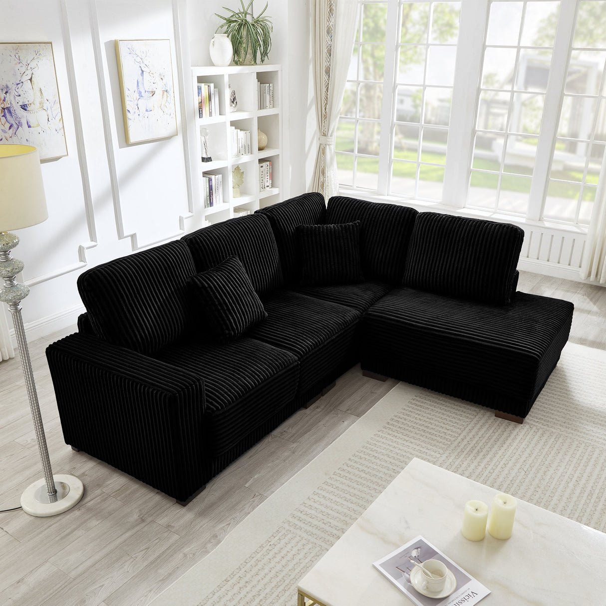 93" Sectional Sofa Couch with Reversible Chaise Lounge