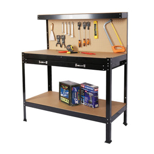 Wood Work Bench with Steel Frame - Black / Light Brown
