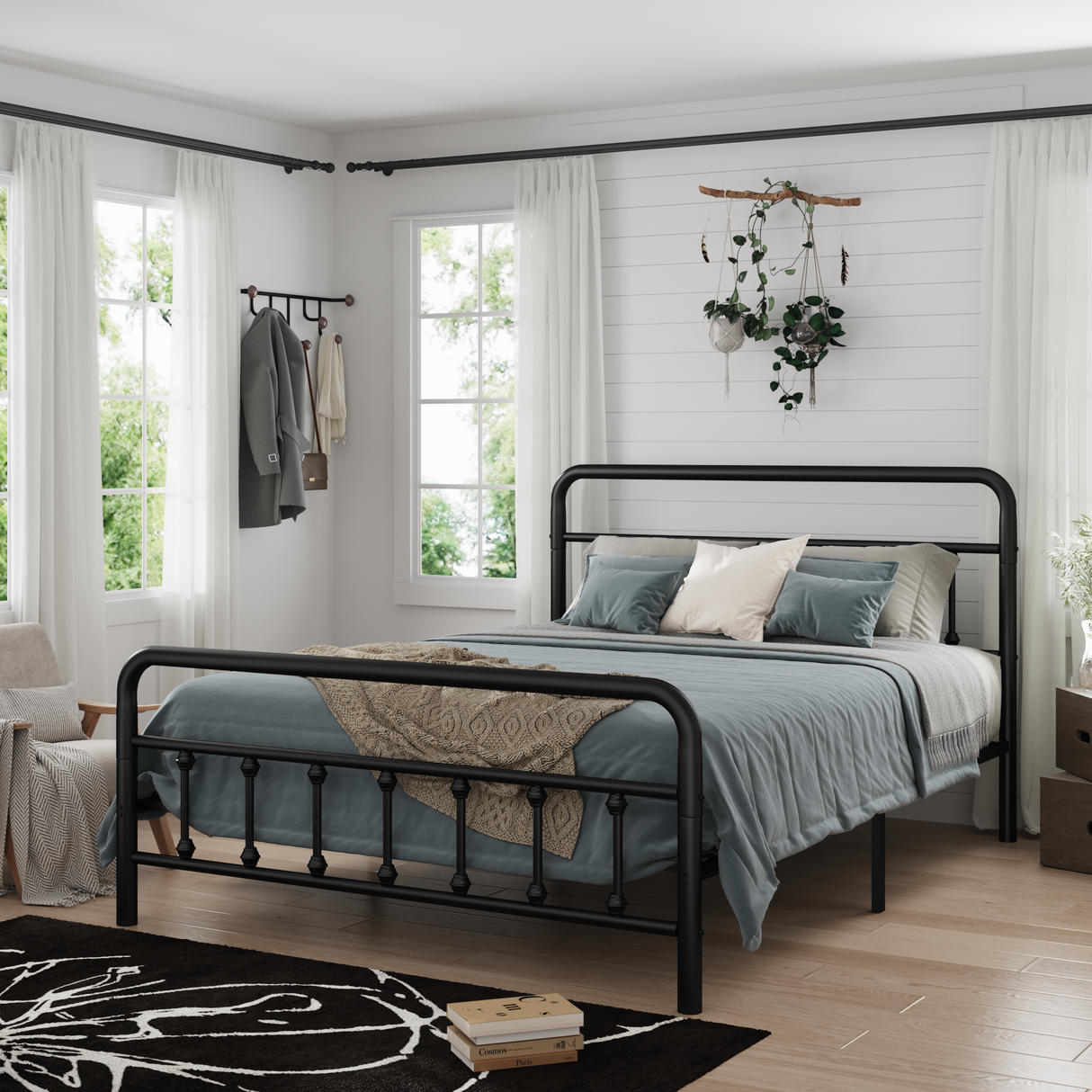 Metal Bed Frame,Full Size Bed Frame with Headboard,Structurally Stable, Under Bed Storage,No Box Spring Needed,Black