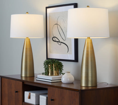 Table Lamp with Bullet Shape Base and Linen Shade, Set of 2
