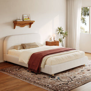 Queen Size Upholstered Bed With Boucle Fabric