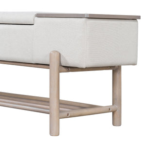TREXM Farmhouse Upholstered Storage Bench with Hidden Compartment
