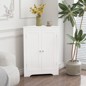 Corner Cabinet With 2 Doors And Adjustable Shelves, Freestanding Narrow Storage Organizer For Bathroom - White