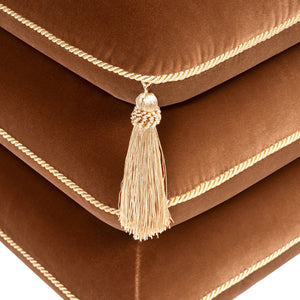 Monarch 19.5" Squared Upholstered Ottoman with Bullion Fringe, Burnt