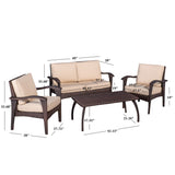 Honolulu 4PC PE Wicker Outdoor Seating Set in Brown and Tan