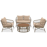 4 Piece Bohemian Wicker Chat Set With Acacia Wood Table
