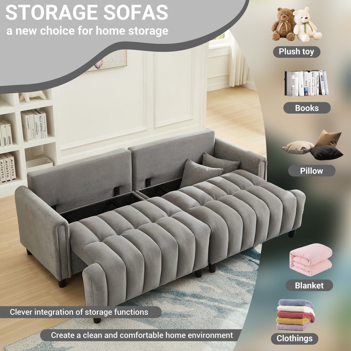 83'' Futon Sofa Bed with Polyester Fabric and Adjustable Backrest
