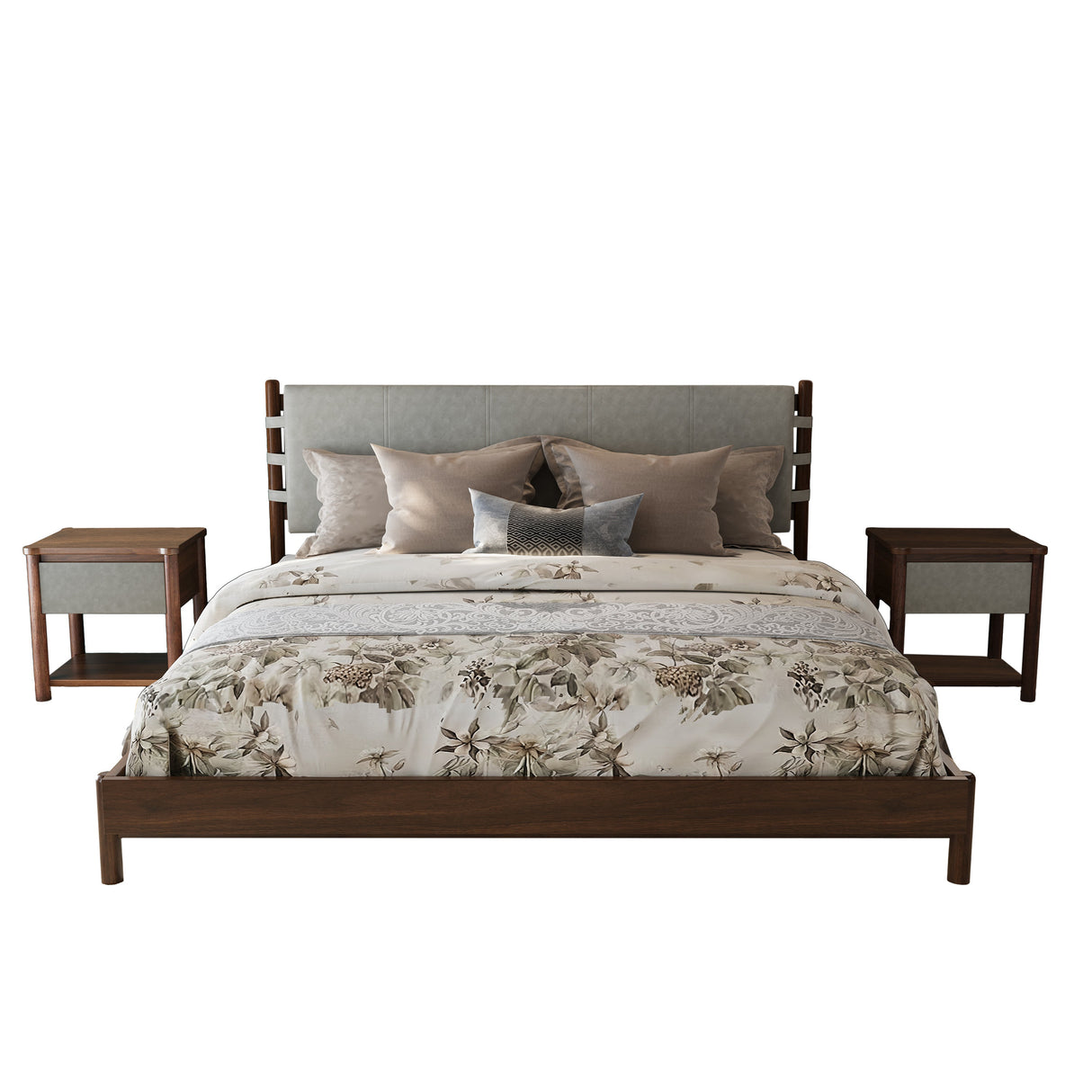 Modern King Bed Frame Set with 2 Nightstands
