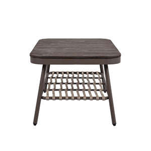 4 Piece Outdoor Patio Furniture Set, Metal Chairs With Woven Rope U Shaped Backrest