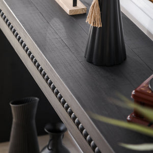 64in Modern Black Wood Console Table – Elegant Entryway Table with Decorative Beaded Trim