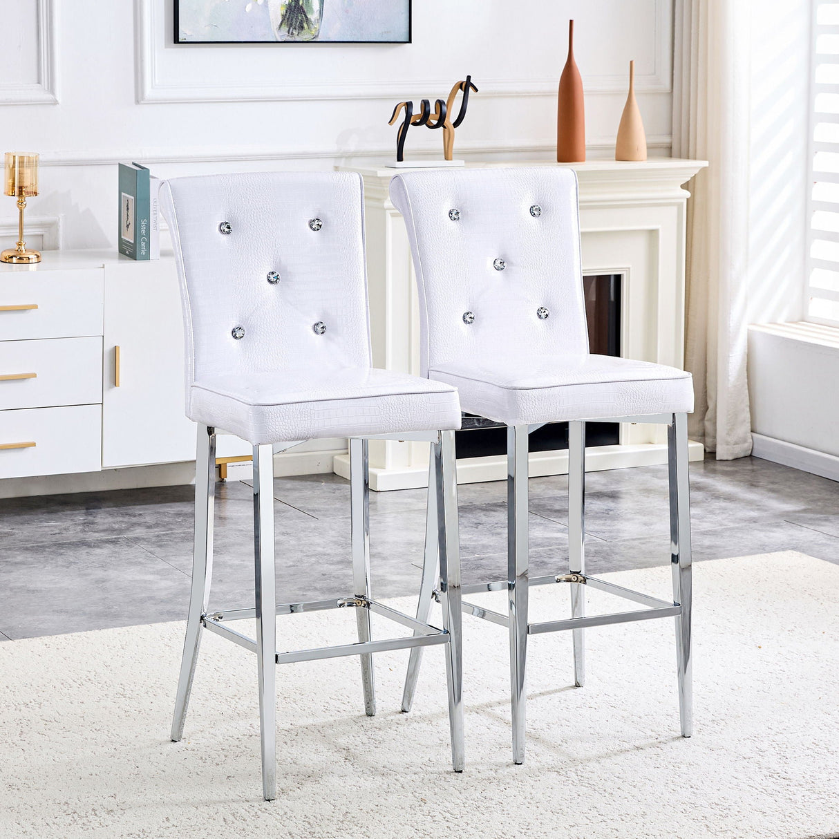 Bar Chairs with Crystal Clasp Design (Set of 2)