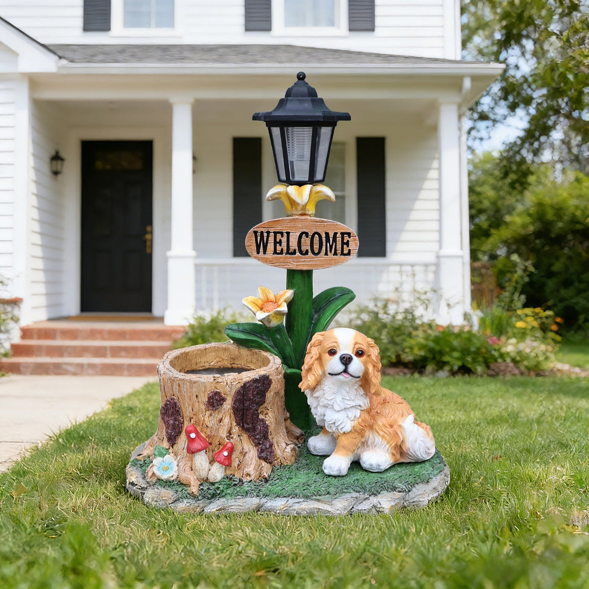 Sitting Dog Solar Lantern Planter Statue