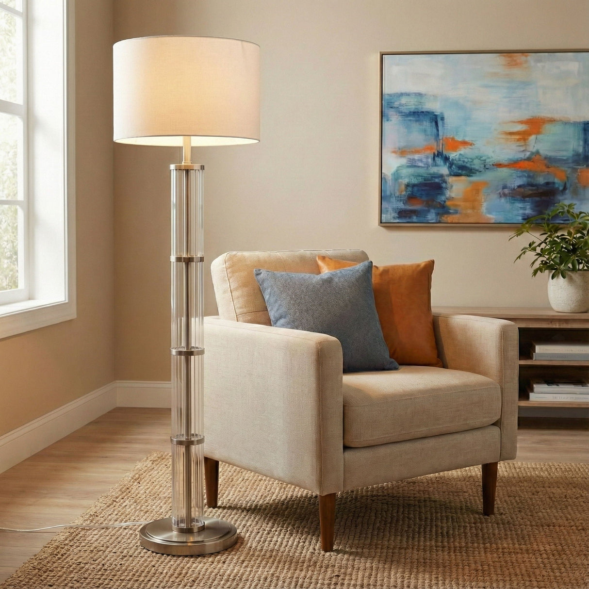 Nimbus - Floor Lamp With 3 Way Rotary Switch Clear Body Base - Silver Gray / White