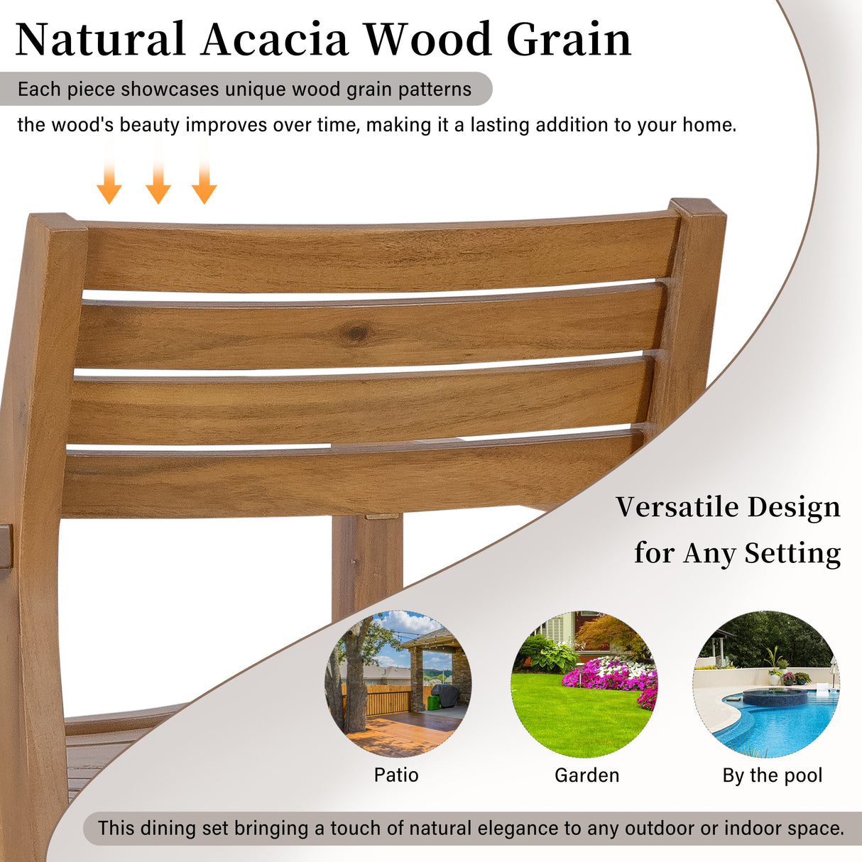 U_STYLE 5-Piece Outdoor Dining Set with Acacia Wood Chairs