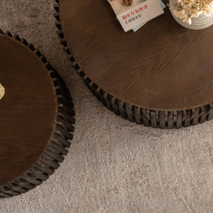 Vintage Style Cylindrical Nesting Coffee Table Set with Textured Embossed Design