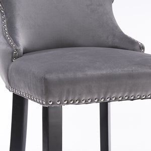 Contemporary Upholstered Wing-Back Barstools With Button Tufted Decoration And Wooden Legs, And Nailhead Trim, Leisure Style Bar Chairs, Bar Stools (Set of 2)
