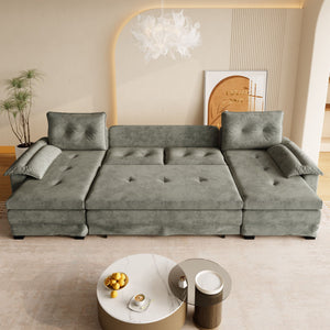 U-Shaped Sleeper Sofa With Pull Out Bed, Removable Armrests & USB Ports For Living Room