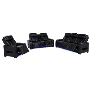 Zuma 3-piece Faux Leather Dual Power LED Sofa Set Black