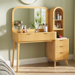 48" Fluted Makeup Vanity Desk with Large 32" Mirror