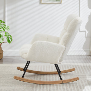 Glider Chair for Living Room Tufted Upholstered Teddy Fabric Rocking Chair