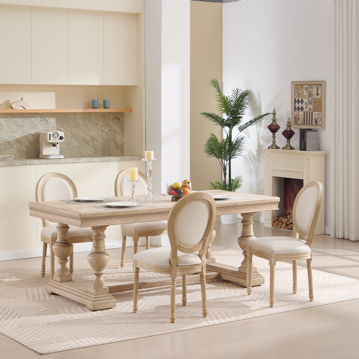 French Country Dining Chairs Set of 2 with Upholstered Round Back