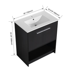 Modern Bathroom Vanity With Ceramic Sink, Freestanding Cabinet, Soft Closing Doors
